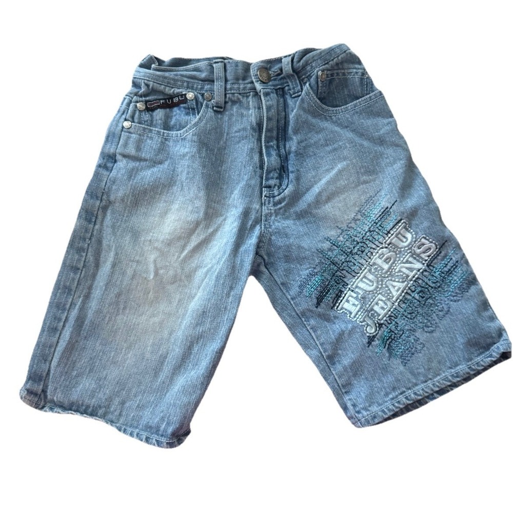 VTG  Fubu Shorts Boys SZ 6 Jorts Hip Hop Baggy Denim Y2K Streetwear‎ Embroidered